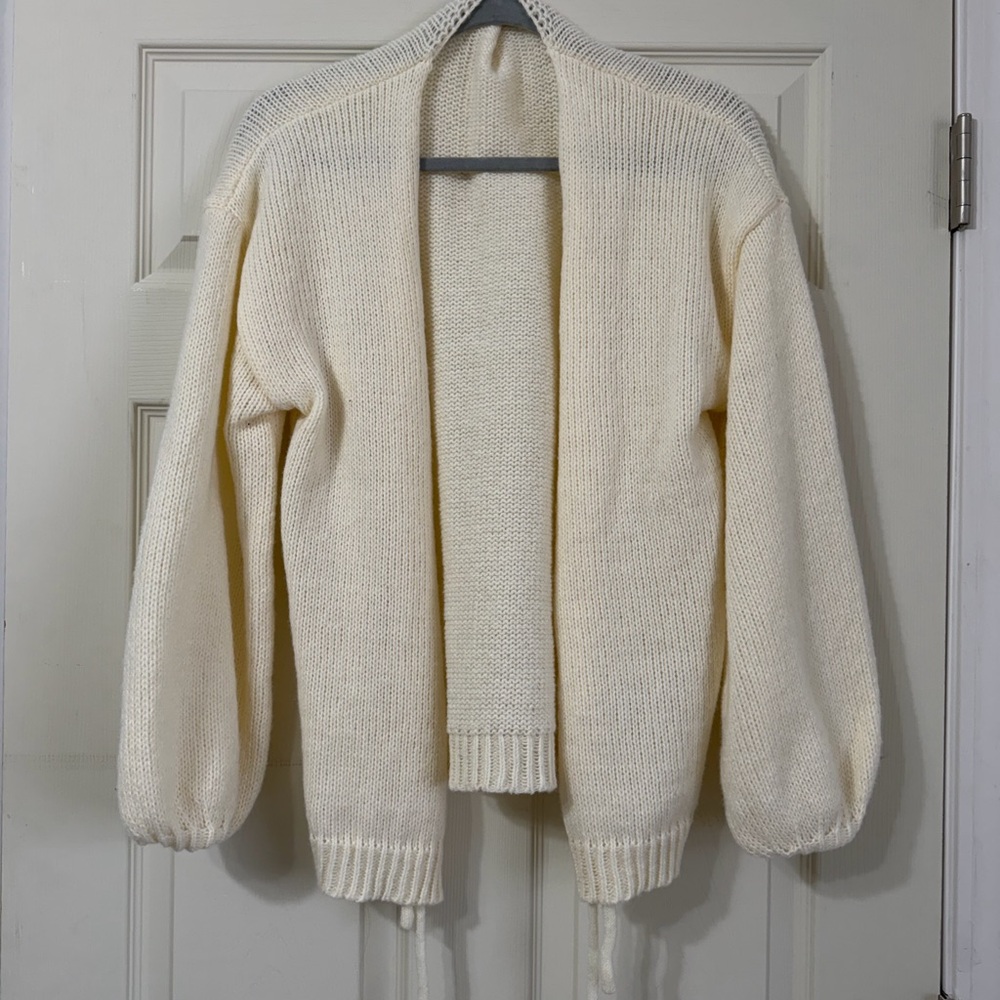Cream Open-Front Knit Women's Sweater Cardigan